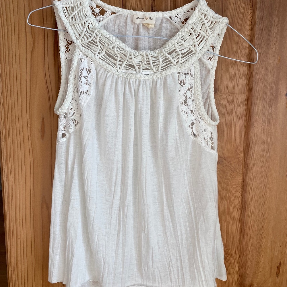 Anthropologie Meadow Rue tank top crochet detail white XS